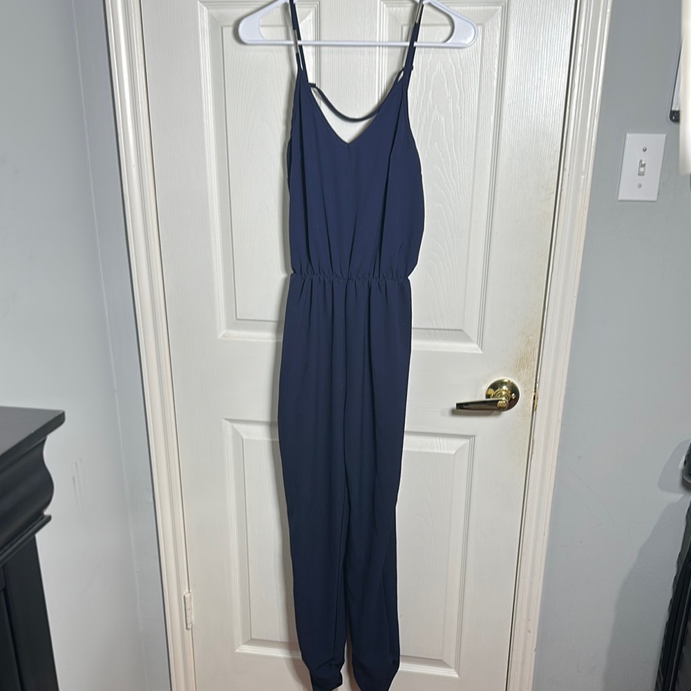 Charlotte Russe Navy Sleeveless Jumpsuit with Elastic Waist – Size S